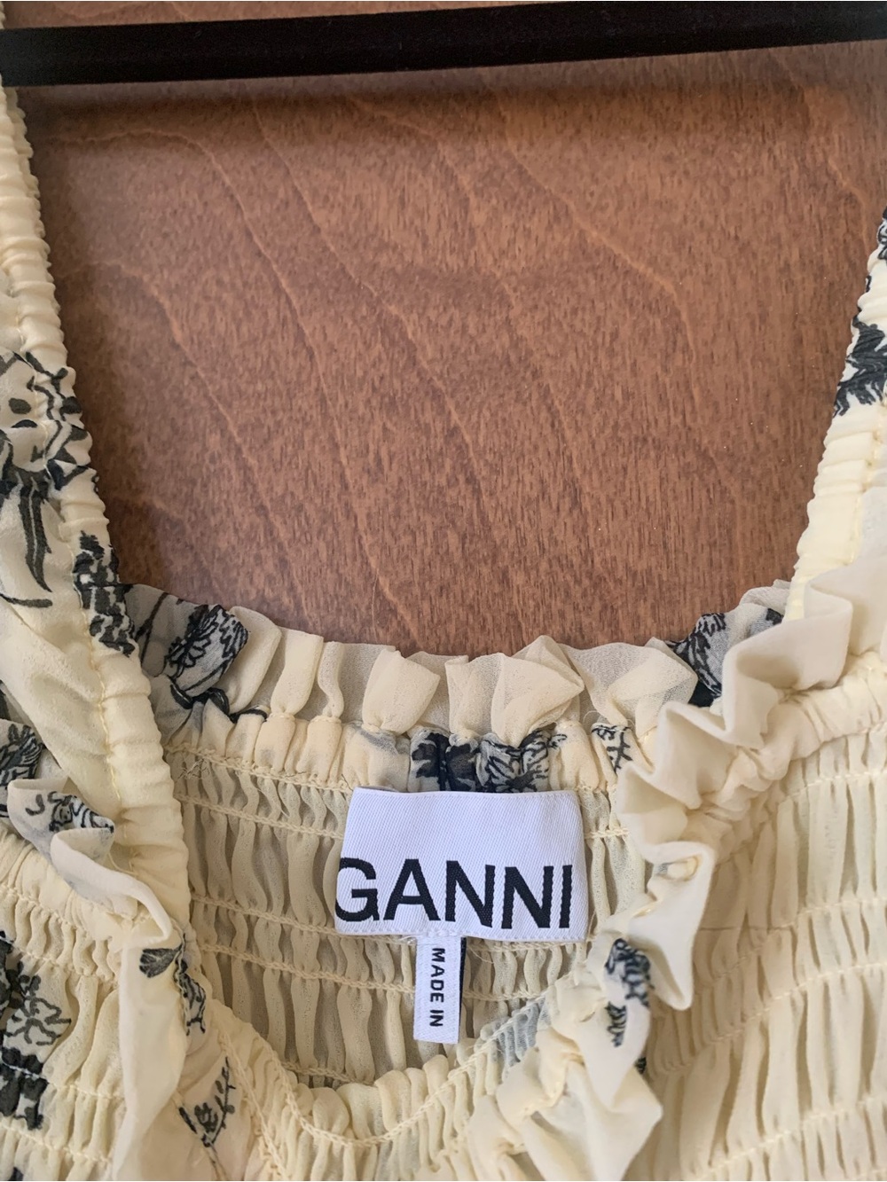 Ganni Cream Tiered Maxi Dress with Black Floral Detail - Picture 3 of 3